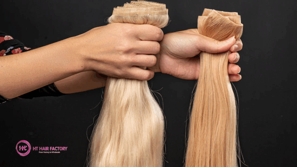 Distinguish by strand texture and shine