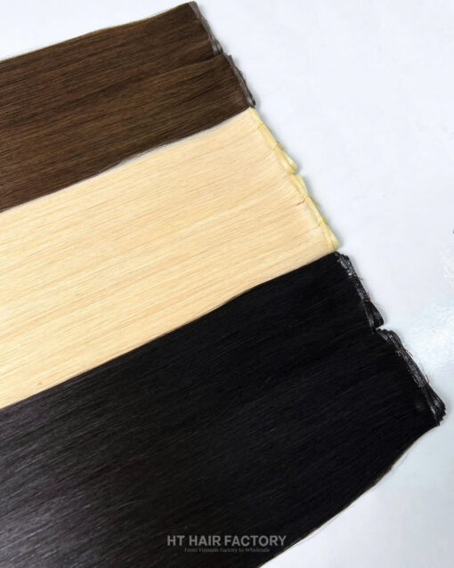 Wholesale Genius Weft Hair Extensions Double Weft One Donor Virgin 100% Vietnamese Invisible Human Double Drawn Skin Weft Hair Extension