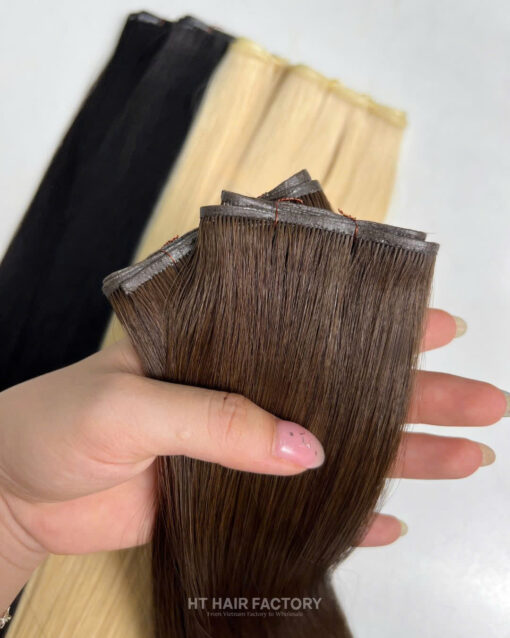 Wholesale Genius Weft Hair Extensions Double Weft One Donor Virgin 100% Vietnamese Invisible Human Double Drawn Skin Weft Hair Extension - Image 4