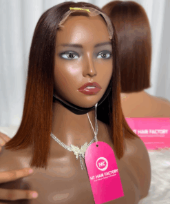 Bone Straight Ombre Brown-tip Color 4×4 Lace Closure Wigs 12 inches