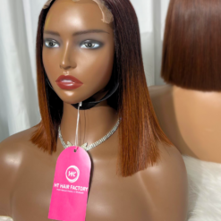 Bone Straight Ombre Black Brown Color 4×4 Lace Closure Wigs 12 inches