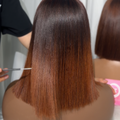 Bone Straight Ombre Black Brown Color 4×4 Lace Closure Wigs 12 inches