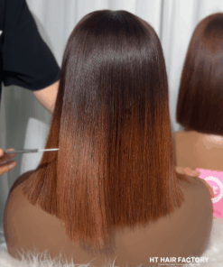 Bone Straight Ombre Black Brown Color 4×4 Lace Closure Wigs 12 inches