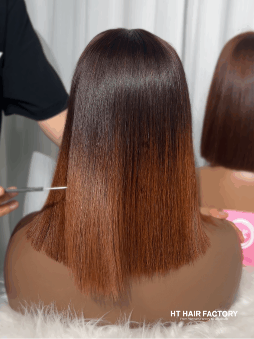 Bone Straight Ombre Black Brown Color 4×4 Lace Closure Wigs 12 inches