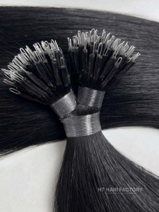 Nano Ring Hair Extensions Natural Black Color Vietnamese Straight Human Hair Very Hot
