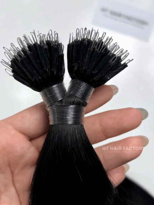 Nano Ring Hair Extensions Natural Black Color Vietnamese Straight Human Hair Very Hot