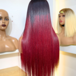 Bone Straight 5×5 Lace Closure Wigs Ombre Red Cherry Color 22 inches