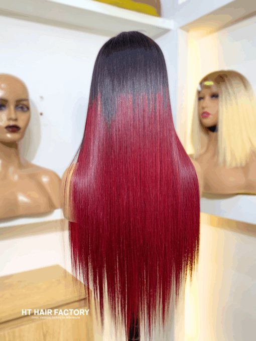 Bone Straight 5×5 Lace Closure Wigs Ombre Red Cherry Color 22 inches