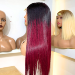 Bone Straight 5×5 Lace Closure Wigs Ombre Red Cherry Color 22 inches