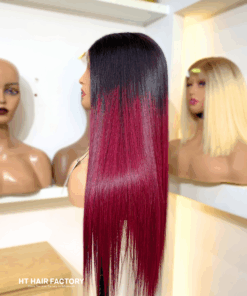 Bone Straight 5×5 Lace Closure Wigs Ombre Red Cherry Color 22 inches