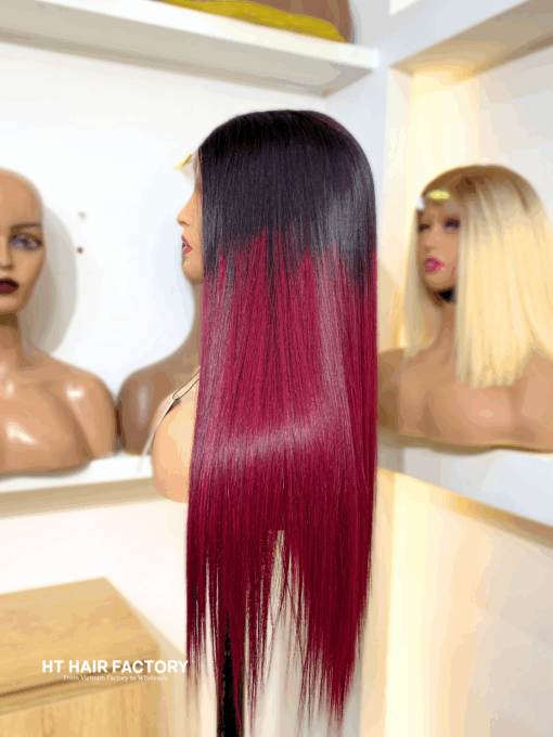 Bone Straight 5×5 Lace Closure Wigs Ombre Red Cherry Color 22 inches