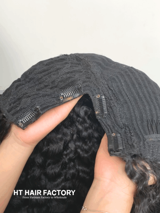 Burmese Curly No Lace V-Part Wigs Black Color 22 inches