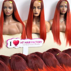 Bone Straight 4×4 Lace Closure Wigs Ombre Red Color All Length