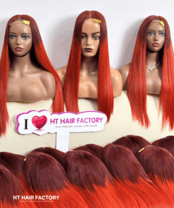 Bone Straight 4×4 Lace Closure Wigs Ombre Red Color All Length