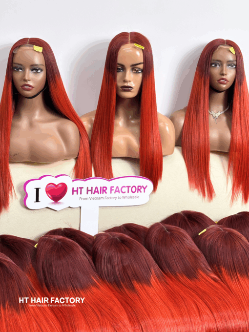 Bone Straight 4×4 Lace Closure Wigs Ombre Red Color All Length