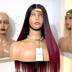 Bone Straight 5×5 Lace Closure Wigs Ombre Red Cherry Color 22 inches