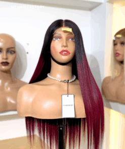 Bone Straight 5×5 Lace Closure Wigs Ombre Red Cherry Color 22 inches