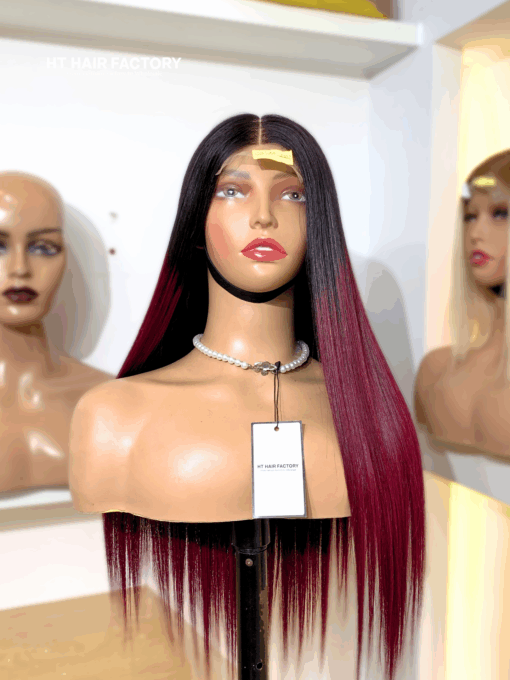 Bone Straight 5×5 Lace Closure Wigs Ombre Red Cherry Color 22 inches
