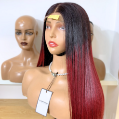 Bone Straight 5×5 Lace Closure Wigs Ombre Red Cherry Color 22 inches