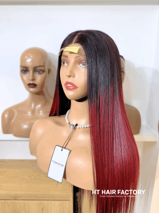 Bone Straight 5×5 Lace Closure Wigs Ombre Red Cherry Color 22 inches