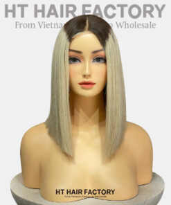 Bone Straight 2x6 Lace Frontal Wigs Ombre Black Grey Color 12 inches