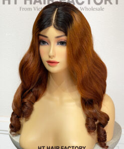 Alternative view of Bouncy Hair 2x6 Lace Frontal Wigs Ombre Brown Color 20 inches
