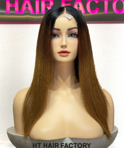 Bone Straight 2x6 Lace Frontal Wigs Black Root Brown Color 16 inches