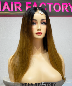 Bone Straight 2x6 Lace Frontal Wigs Black Root Brown Color 16 inches