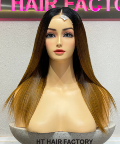 Bone Straight 2x6 Lace Frontal Wigs Black Root Brown Color 16 inches