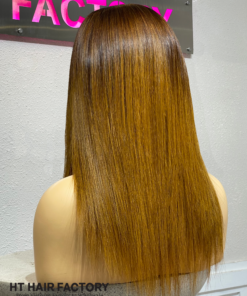 Bone Straight 2x6 Lace Frontal Wigs Black Root Brown Color 16 inches
