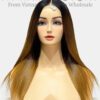 Bone Straight 2x6 Lace Frontal Wigs Black Root Brown Color 16 inches