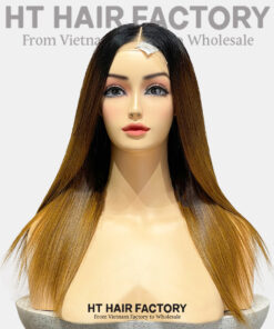 Bone Straight 2x6 Lace Frontal Wigs Black Root Brown Color 16 inches