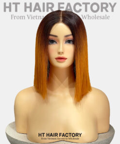 Bone Straight 2x6 Lace Frontal Wigs Dark Root Ginger Color 12 inches