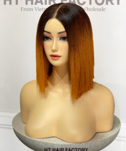 Bone Straight 2x6 Lace Frontal Wigs Dark Root Ginger Color 12 inches