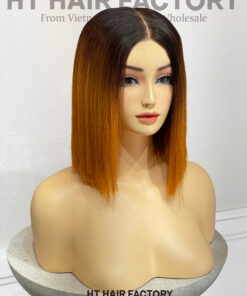 Bone Straight 2x6 Lace Frontal Wigs Dark Root Ginger Color 12 inches