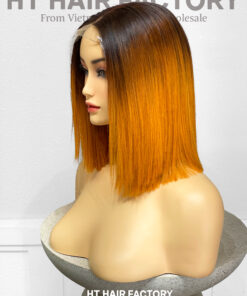 Bone Straight 2x6 Lace Frontal Wigs Dark Root Ginger Color 12 inches