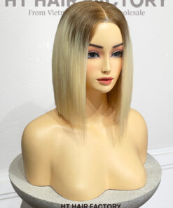 Bone Straight 2x6 Lace Frontal Wigs Rooted Blonde Color 10 inches