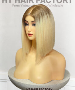 Bone Straight 2x6 Lace Frontal Wigs Rooted Blonde Color 10 inches