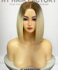 Bone Straight 2x6 Lace Frontal Wigs Rooted Blonde Color 10 inches