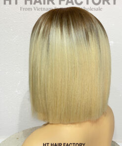 Bone Straight 2x6 Lace Frontal Wigs Rooted Blonde Color 10 inches