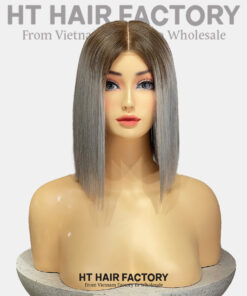 Bone Straight 2x6 Lace Frontal Wigs Shadow Root Silver Blonde Color 10 inches
