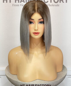 Bone Straight 2x6 Lace Frontal Wigs Shadow Root Silver Blonde Color 10 inches