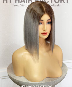 Bone Straight 2x6 Lace Frontal Wigs Shadow Root Silver Blonde Color 10 inches