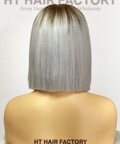 Bone Straight 2x6 Lace Frontal Wigs Shadow Root Silver Blonde Color 10 inches