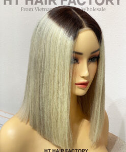 Alternative view of Bone Straight 2x6 Lace Frontal Wigs Ombre Black Grey Color 12 inches