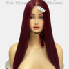 Bone Straight 2x6 Lace Frontal Wigs Dark Red Cherry Color 10 inches