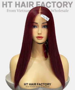 Bone Straight 2x6 Lace Frontal Wigs Dark Red Cherry Color 10 inches