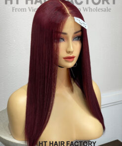 Bone Straight 2x6 Lace Frontal Wigs Dark Red Cherry Color 10 inches