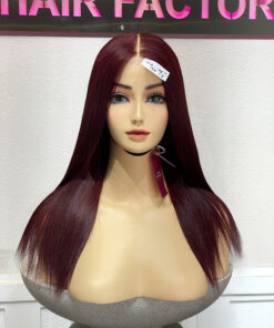 Bone Straight 2x6 Lace Frontal Wigs Dark Red Cherry Color 10 inches