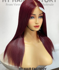 Bone Straight 2x6 Lace Frontal Wigs Dark Red Cherry Color 10 inches